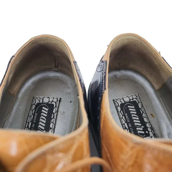 Mauri Vintage Alligator Exotic Mens 12M Honey Tan Navy Blue Dress Shoes Italy - Picture 9 of 10